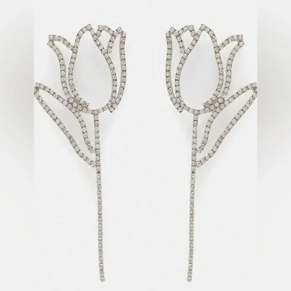 New For Love and Lemons Rhinestone Tulip Statement Earrings - Picture 5 of 11